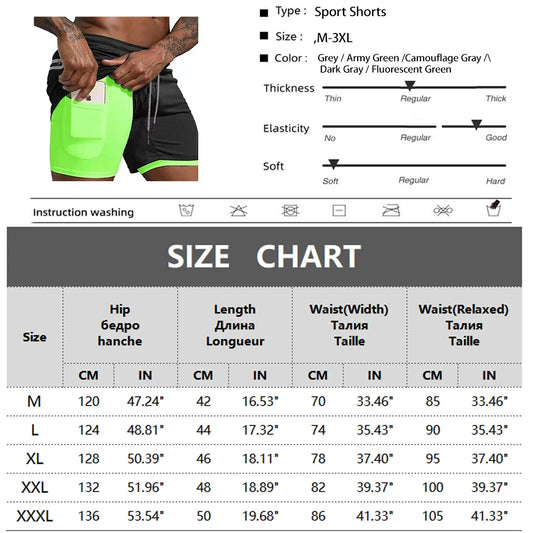 Men Double Layer Sport Shorts