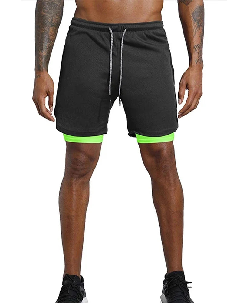 Men Double Layer Sport Shorts