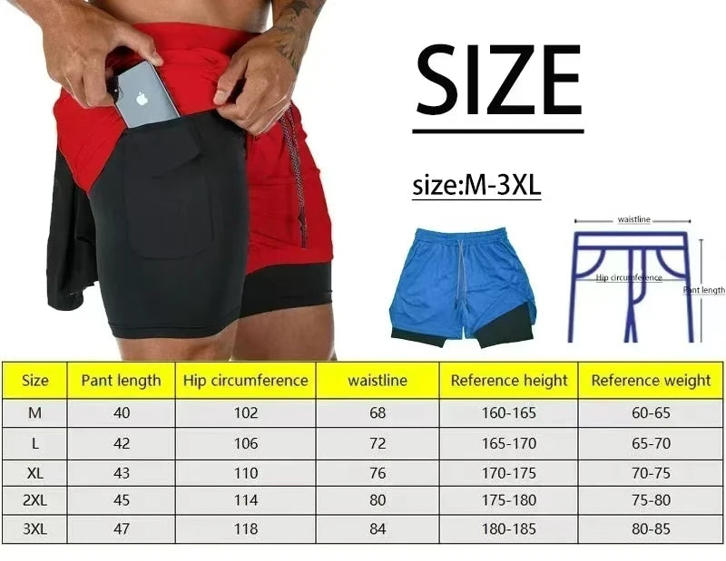 Men 2 In 1 Running Shorts