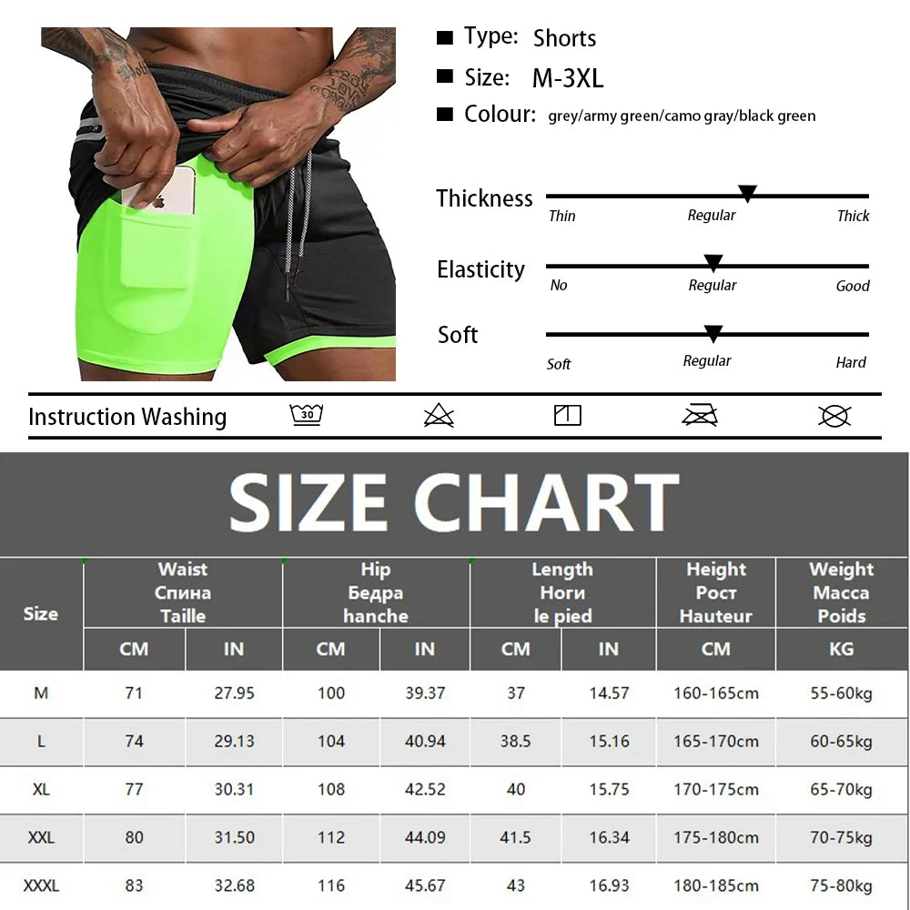 Men Double Layer Sport Shorts