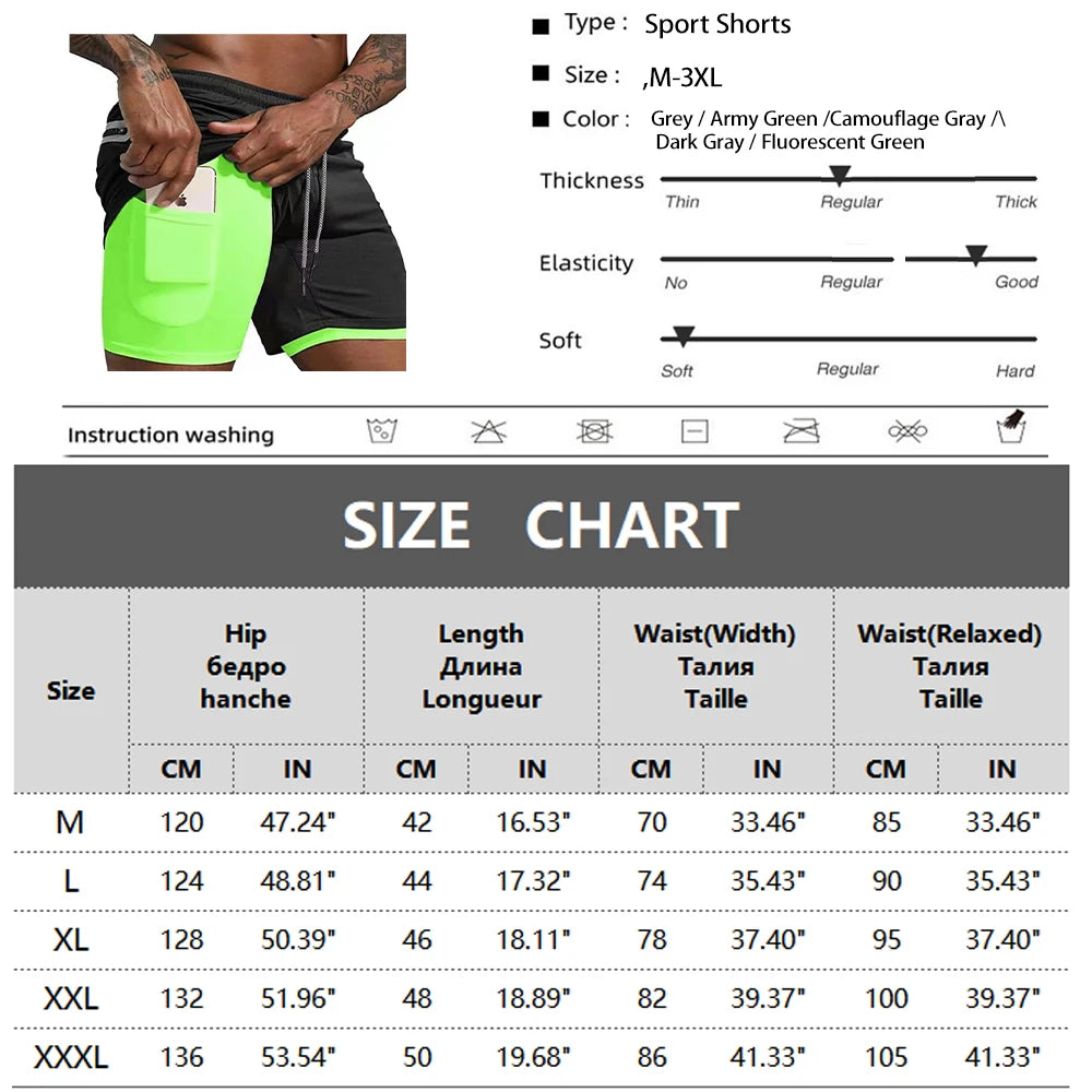 Men Double Layer Sport Shorts