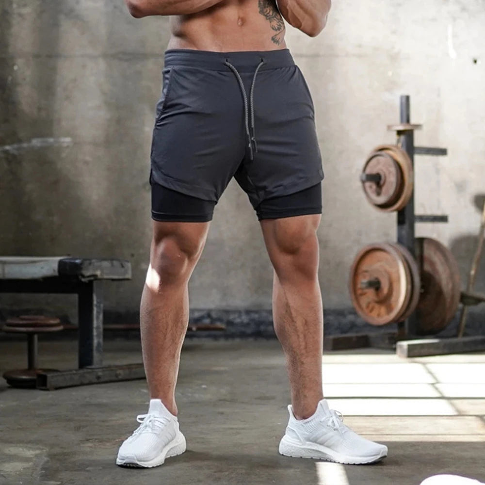 Men Double Layer Sport Shorts
