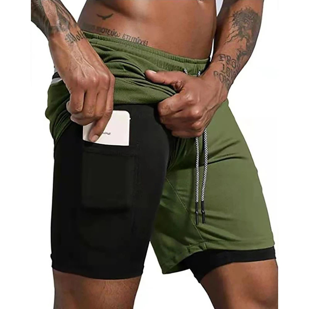 Men Double Layer Sport Shorts